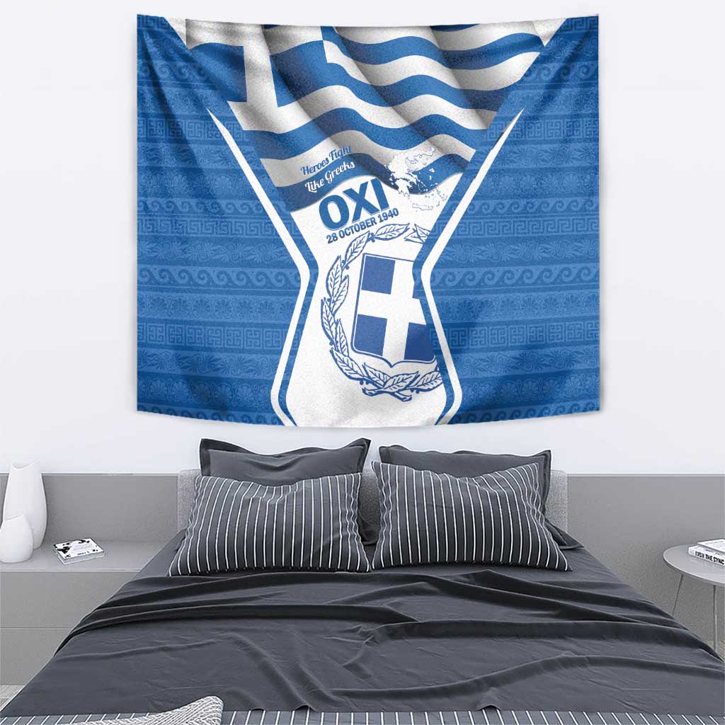 Greece Ohi Day Tapestry Hellas Coat Of Arms Greek Pattern - Wonder Print Shop