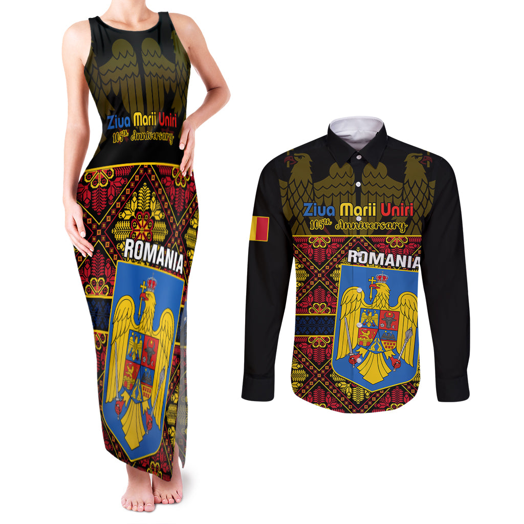 Personalised Romania Great Union Day Couples Matching Tank Maxi Dress and Long Sleeve Button Shirt Ziua Marii Uniri 105th Anniversary - Wonder Print Shop