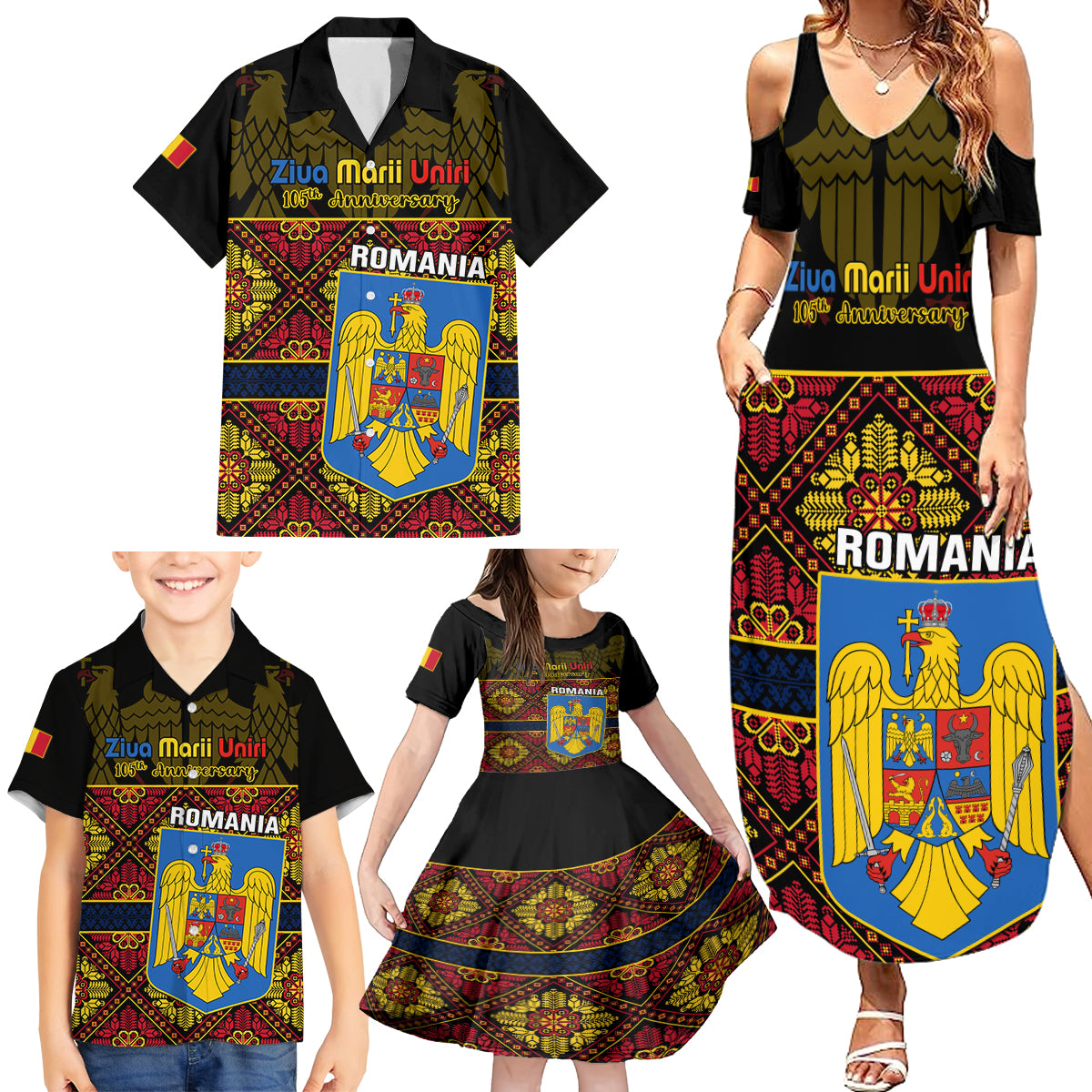 Personalised Romania Great Union Day Family Matching Summer Maxi Dress and Hawaiian Shirt Ziua Marii Uniri 105th Anniversary - Wonder Print Shop