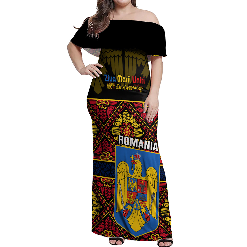 Personalised Romania Great Union Day Off Shoulder Maxi Dress Ziua Marii Uniri 105th Anniversary - Wonder Print Shop