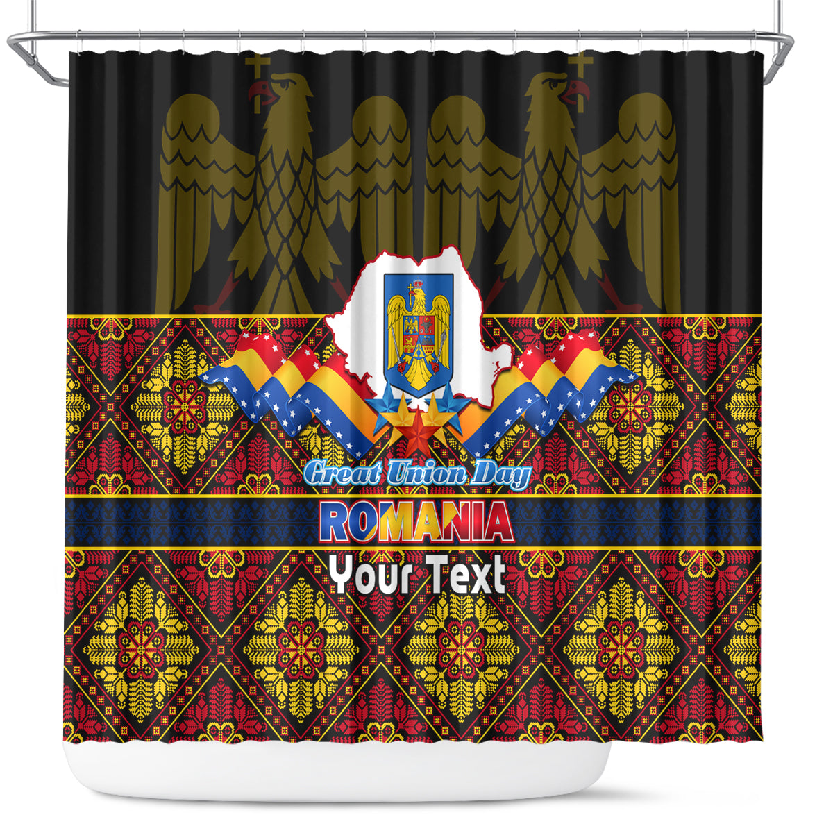 personalised-romania-great-union-day-shower-curtain-ziua-marii-uniri-105th-anniversary