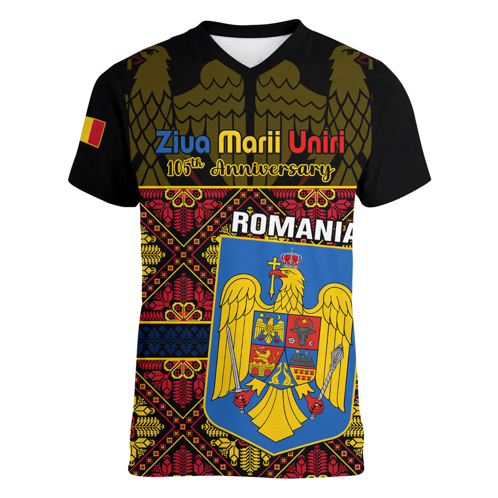 Personalised Romania Great Union Day Women V Neck T Shirt Ziua Marii Uniri 105th Anniversary - Wonder Print Shop