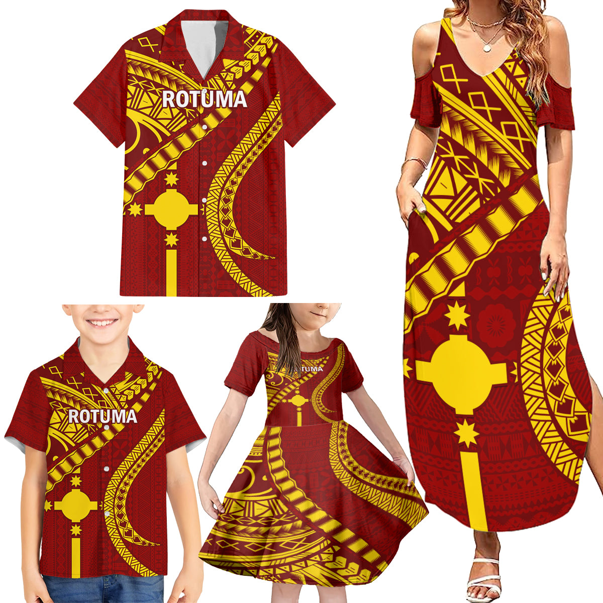 Personalised Fiji Rotuma Family Matching Summer Maxi Dress and Hawaiian Shirt Fijian Tapa Pattern - Wonder Print Shop