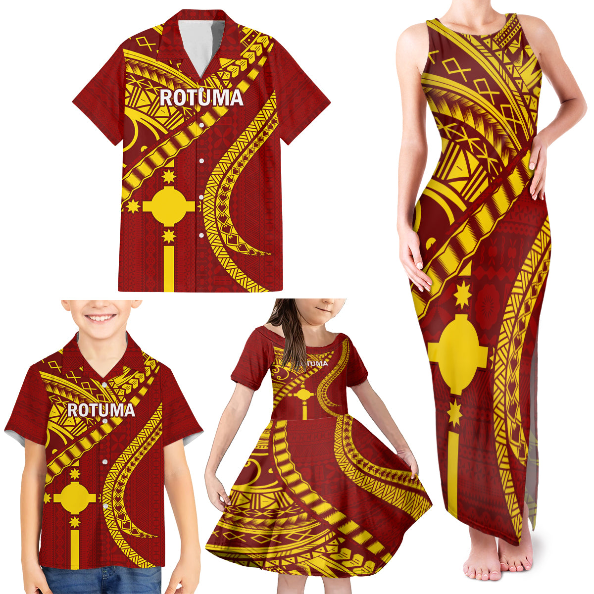 Personalised Fiji Rotuma Family Matching Tank Maxi Dress and Hawaiian Shirt Fijian Tapa Pattern - Wonder Print Shop