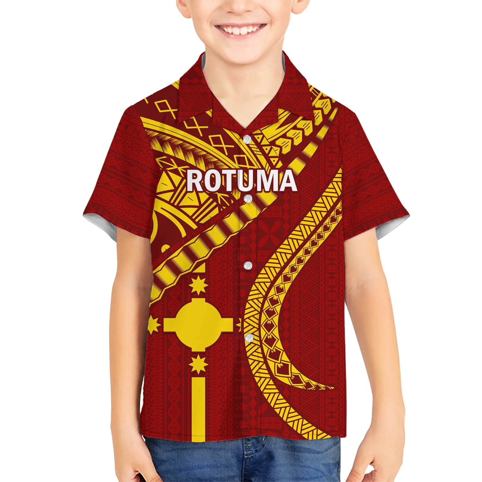 Personalised Fiji Rotuma Kid Hawaiian Shirt Fijian Tapa Pattern - Wonder Print Shop