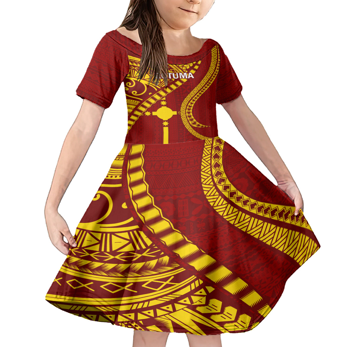 Personalised Fiji Rotuma Kid Short Sleeve Dress Fijian Tapa Pattern - Wonder Print Shop