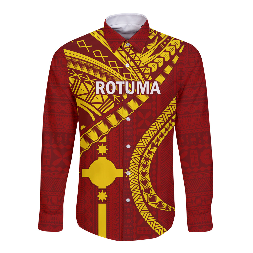 Personalised Fiji Rotuma Long Sleeve Button Shirt Fijian Tapa Pattern - Wonder Print Shop