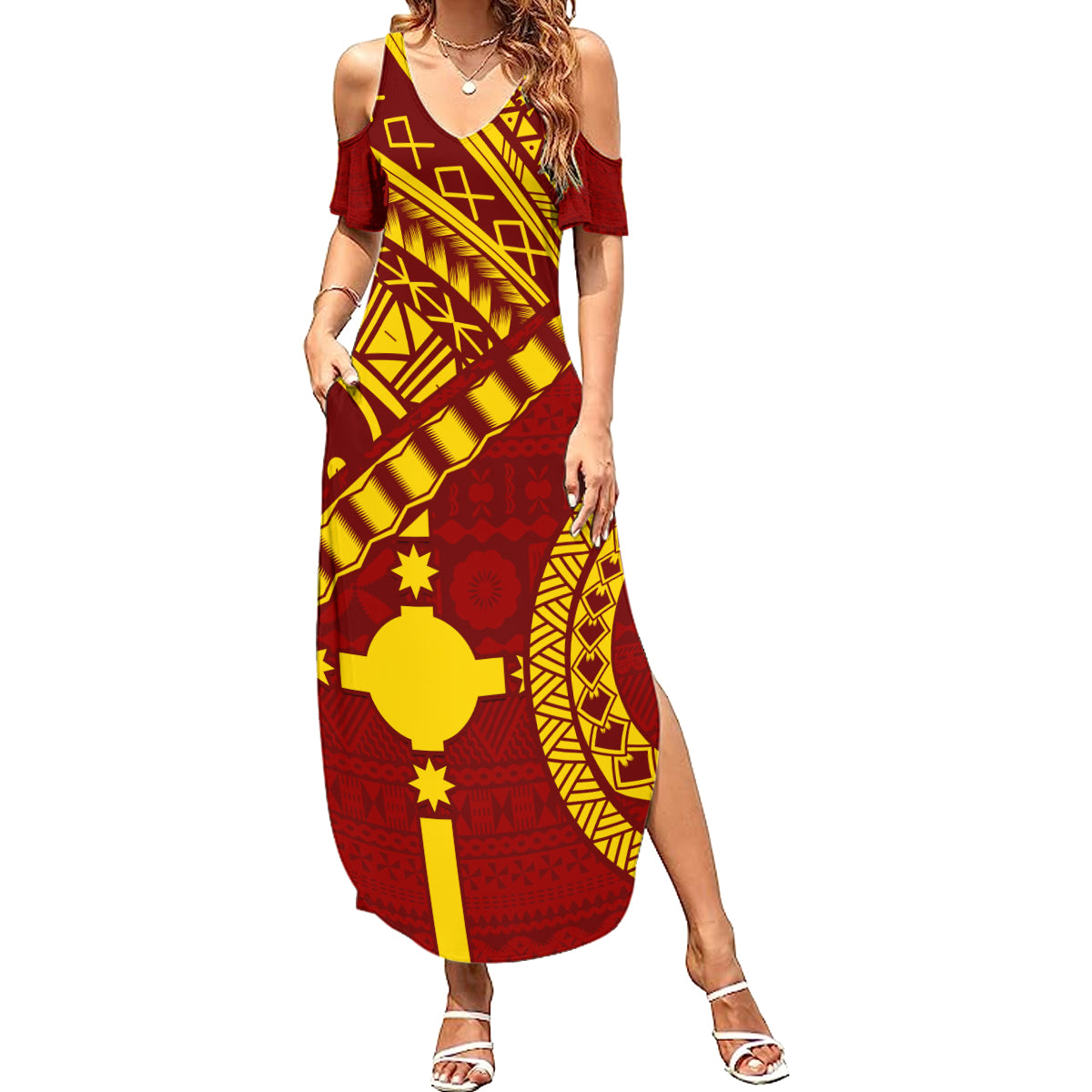 Personalised Fiji Rotuma Summer Maxi Dress Fijian Tapa Pattern - Wonder Print Shop