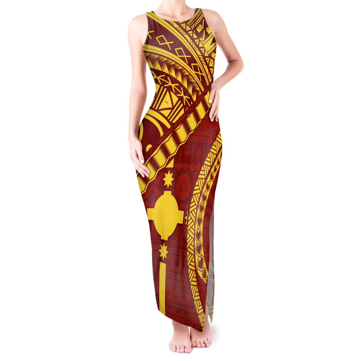 Personalised Fiji Rotuma Tank Maxi Dress Fijian Tapa Pattern - Wonder Print Shop