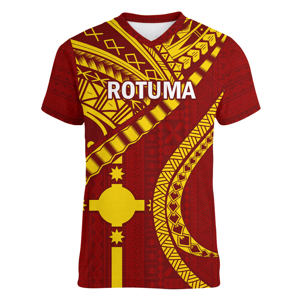 Personalised Fiji Rotuma Women V Neck T Shirt Fijian Tapa Pattern - Wonder Print Shop