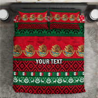 Red and green Mexican Christmas bedding set with 'YOUR TEXT' placeholder on duvet