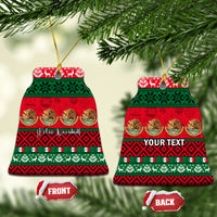 Personalized Mexico Christmas ceramic ornament, bell shape with red and green Feliz Navidad pattern