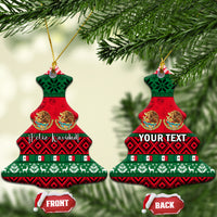 Personalized Mexico Christmas ceramic ornament, Christmas tree shape with red and green pattern