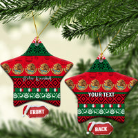 Personalized Mexico Christmas ceramic ornament, star shape with red and green festive pattern