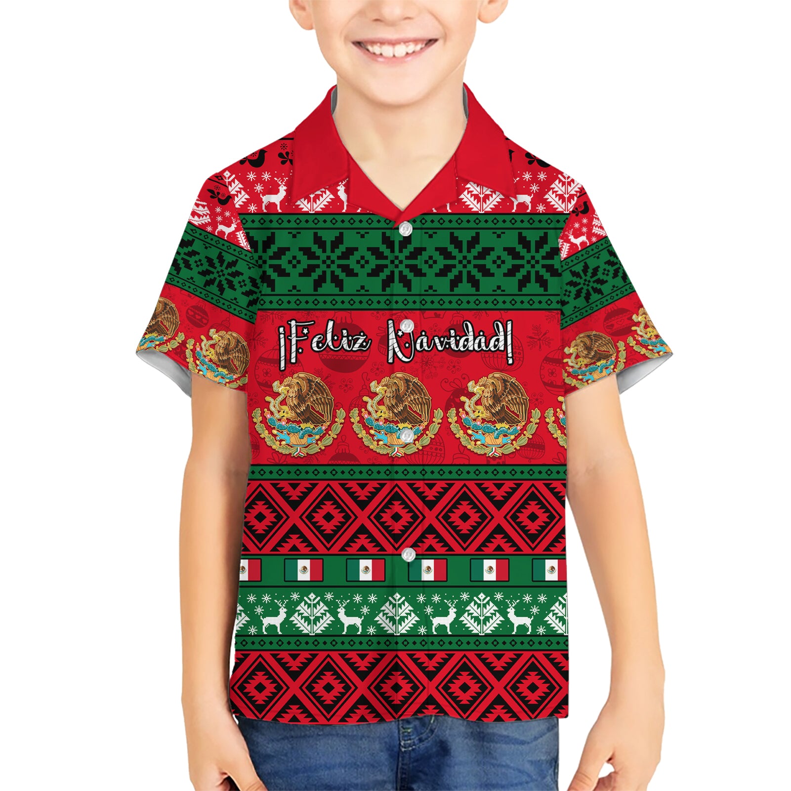 personalised-mexico-christmas-kid-hawaiian-shirt-feliz-navidad-mexican-pattern