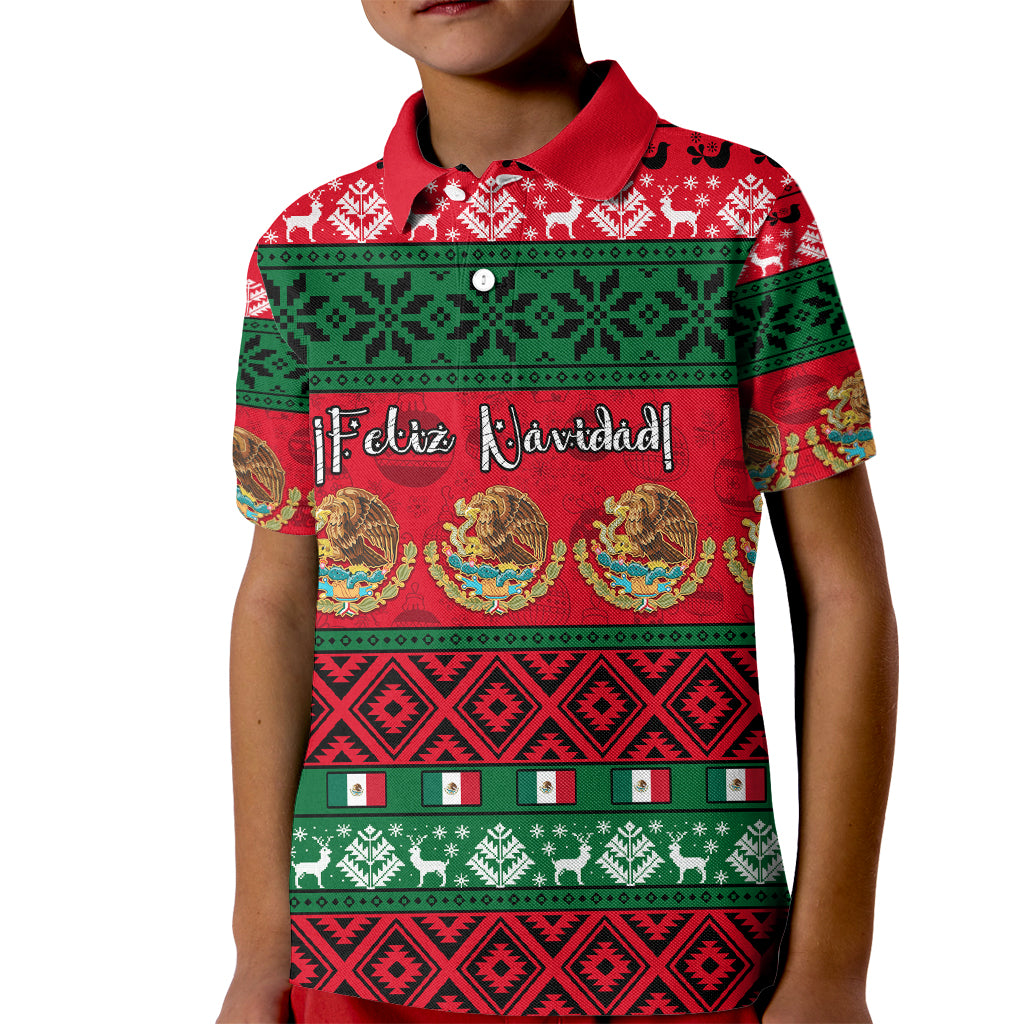 personalised-mexico-christmas-kid-polo-shirt-feliz-navidad-mexican-pattern