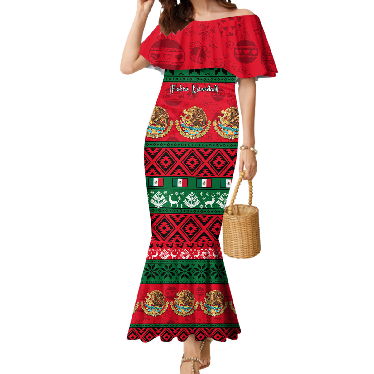 personalised-mexico-christmas-mermaid-dress-feliz-navidad-mexican-pattern