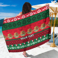 Personalized red and green Christmas sarong with Mexican pattern and 'YOUR TEXT'.