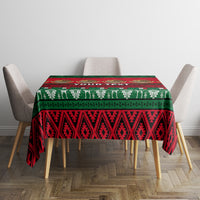 Rectangular Mexican Christmas tablecloth in red and green with geometric motifs