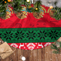 Mexican patterned Christmas tree skirt in red and green with festive border trim