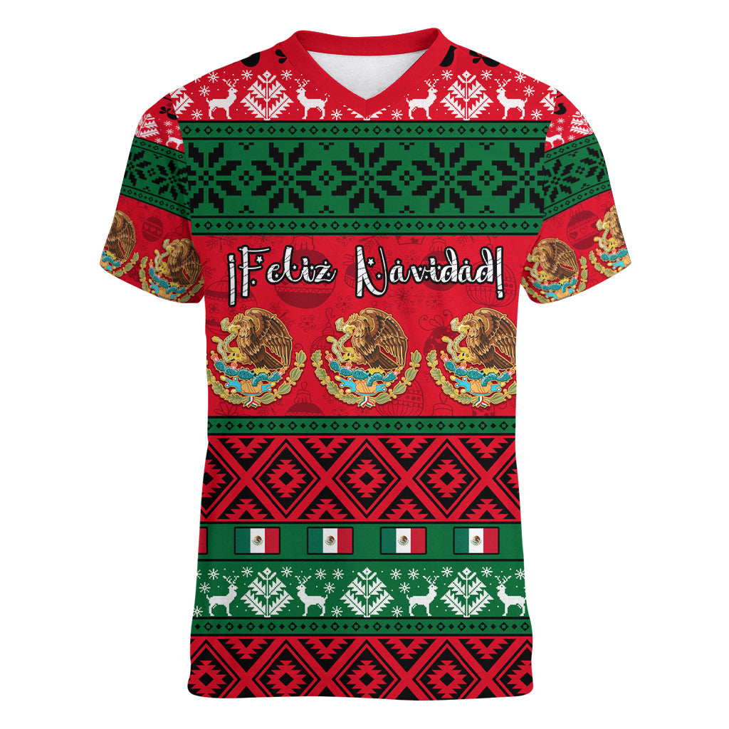 personalised-mexico-christmas-women-v-neck-t-shirt-feliz-navidad-mexican-pattern