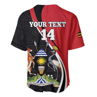 Red and black baseball-style jersey back with YOUR TEXT and 14, crest and birds.