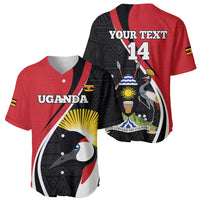 Red and black baseball-style jersey, front with UGANDA print and bird sunburst; back shows 14.