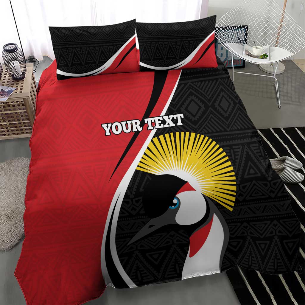 Red and black penguin-themed rugby bedding set with tribal pattern accents