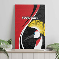 Red and black penguin canvas wall art with yellow sunburst, bold custom text