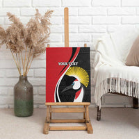 Red penguin canvas wall art with yellow sunburst and centered custom text