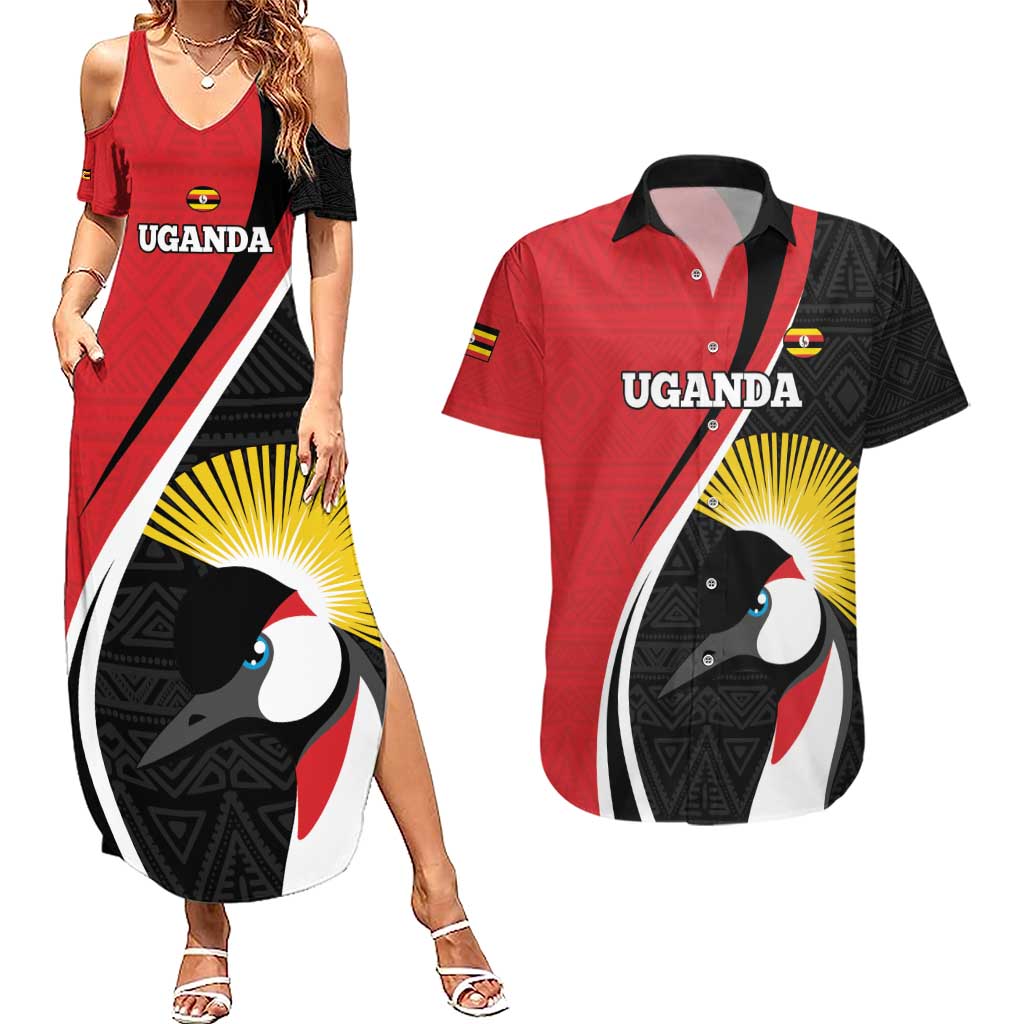 Uganda Rugby Custom Couples Matching Summer Maxi Dress and Hawaiian Shirt Go Cranes - African Pattern - Wonder Print Shop