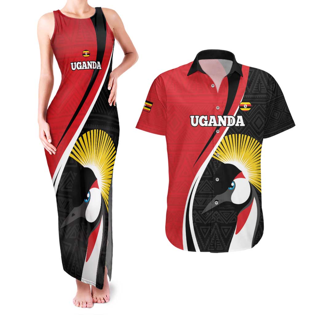 Uganda Rugby Custom Couples Matching Tank Maxi Dress and Hawaiian Shirt Go Cranes - African Pattern - Wonder Print Shop