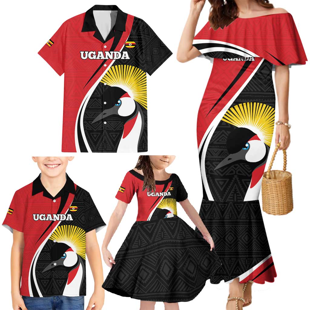 Uganda Rugby Custom Family Matching Mermaid Dress and Hawaiian Shirt Go Cranes - African Pattern - Wonder Print Shop