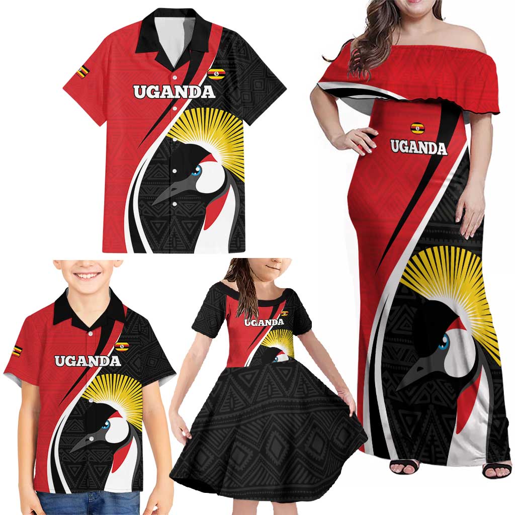 Uganda Rugby Custom Family Matching Off Shoulder Maxi Dress and Hawaiian Shirt Go Cranes - African Pattern - Wonder Print Shop