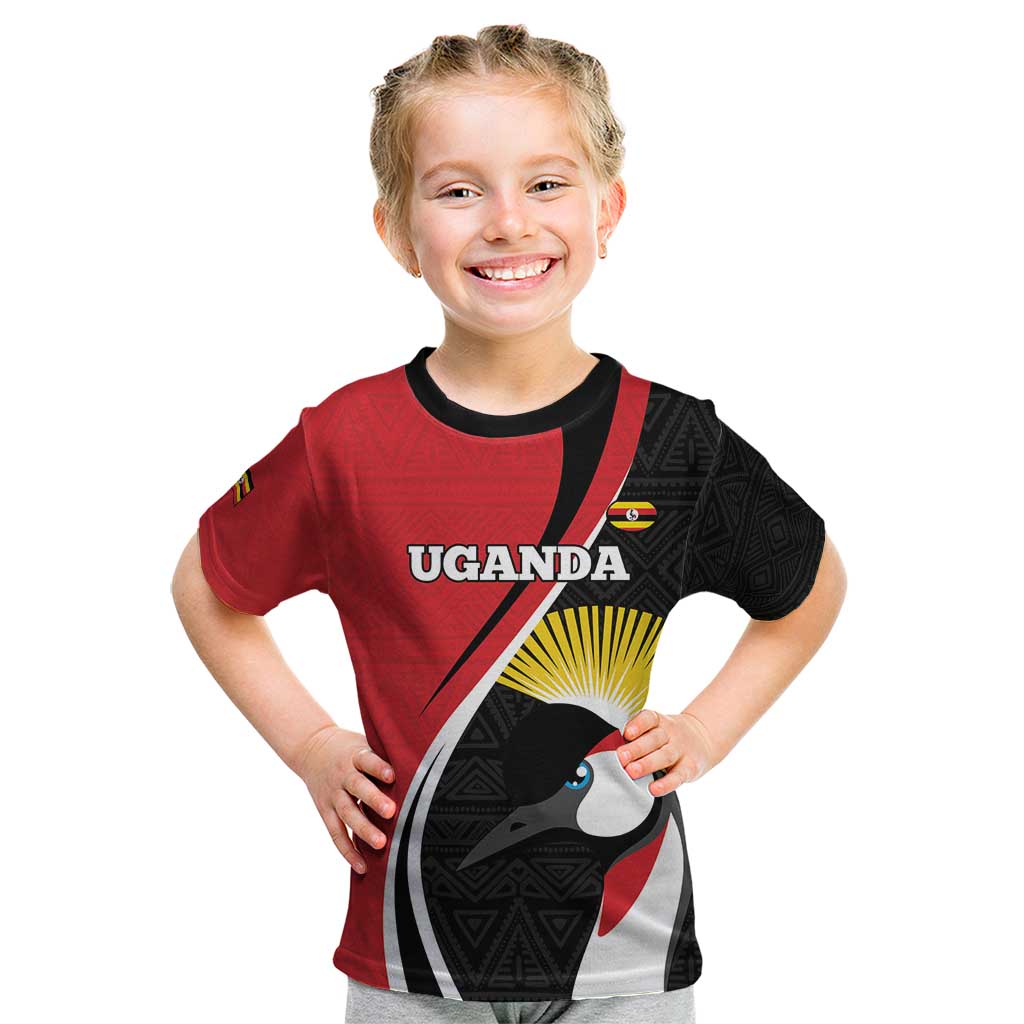 Uganda Rugby Custom Kid T Shirt Go Cranes - African Pattern - Wonder Print Shop