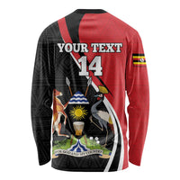 Black/red long-sleeve rugby shirt back with YOUR TEXT and number 14