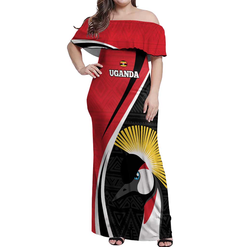 Uganda Rugby Custom Off Shoulder Maxi Dress Go Cranes - African Pattern - Wonder Print Shop