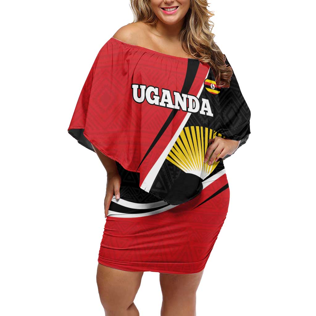 Uganda Rugby Custom Off Shoulder Short Dress Go Cranes - African Pattern - Wonder Print Shop