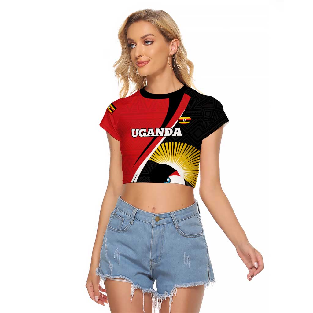 Uganda Rugby Custom Raglan Cropped T Shirt Go Cranes - African Pattern - Wonder Print Shop