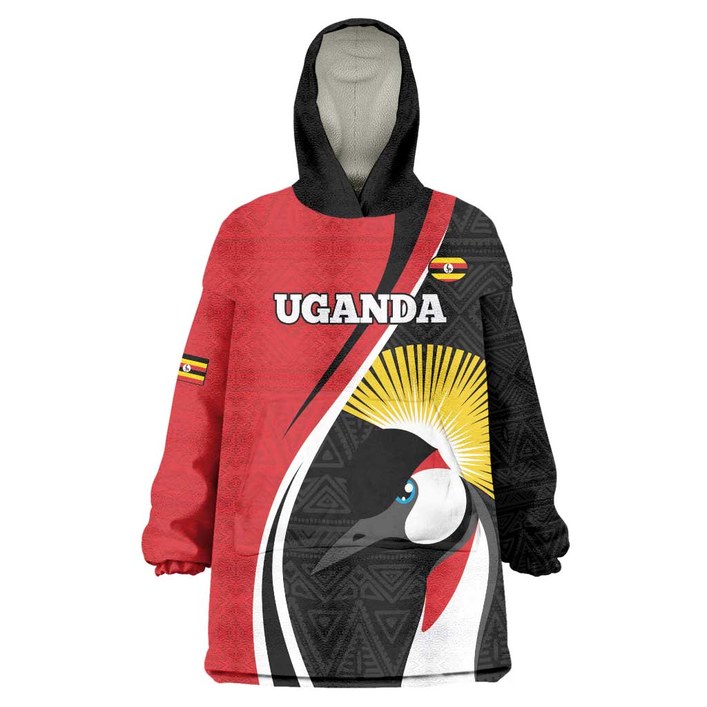 Uganda Rugby Custom Wearable Blanket Hoodie Go Cranes - African Pattern - Wonder Print Shop