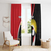 Red and black African-pattern window curtain panels with toucan graphic; sheer daylight