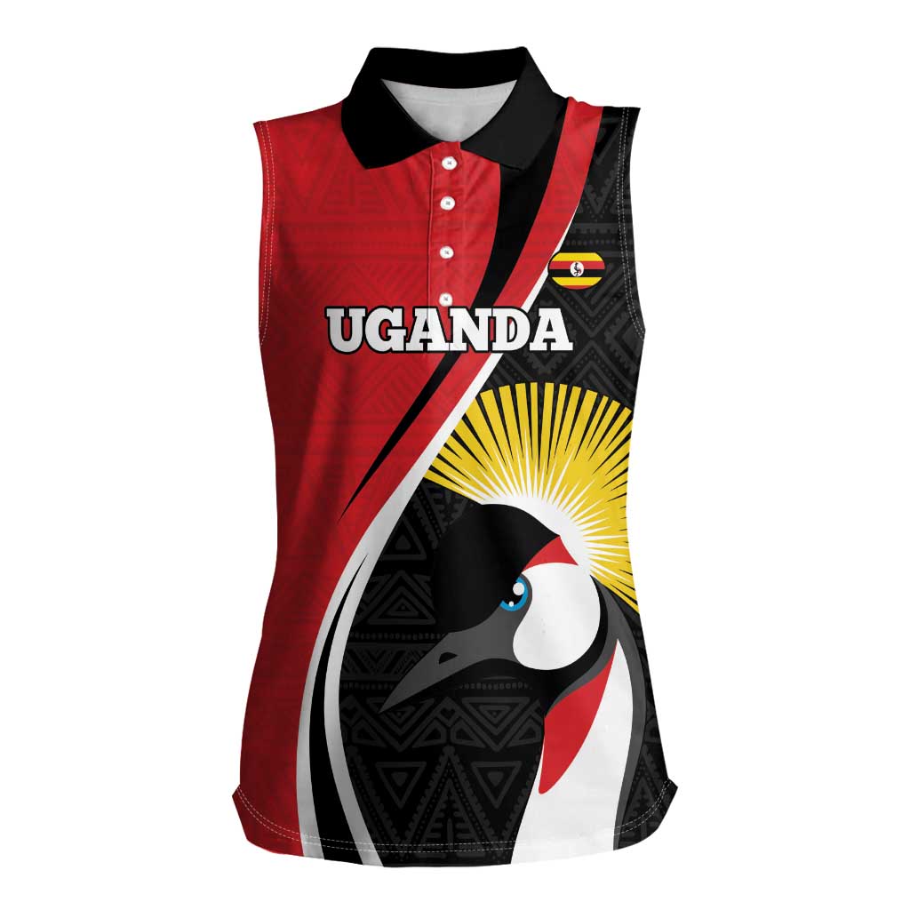 Uganda Rugby Custom Women Sleeveless Polo Shirt Go Cranes - African Pattern - Wonder Print Shop