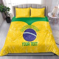 Yellow bedding set with green panel and Brazil emblem; includes 2 matching pillowcases