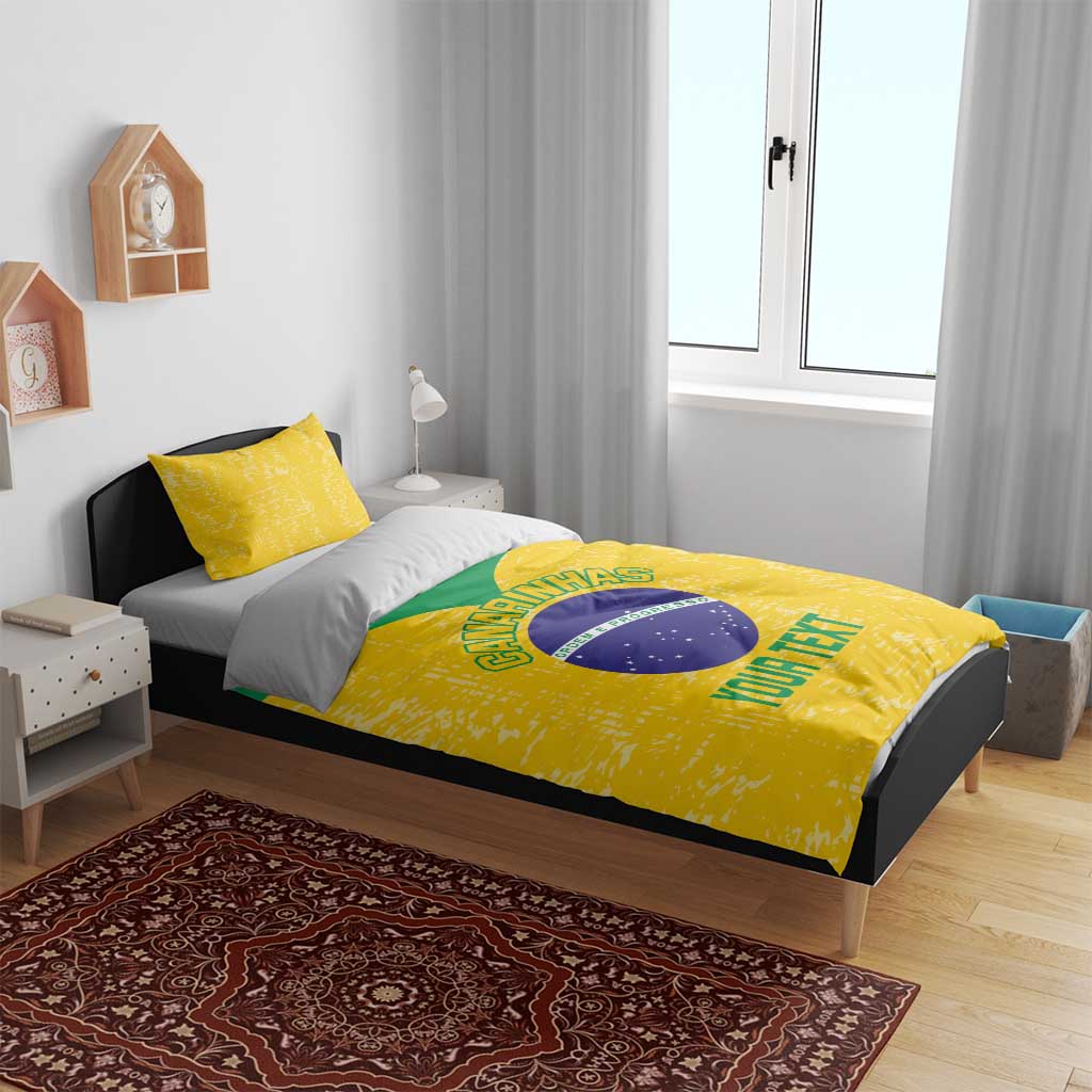 Yellow duvet cover with Brazil emblem and 2 matching pillowcases in a bedding set