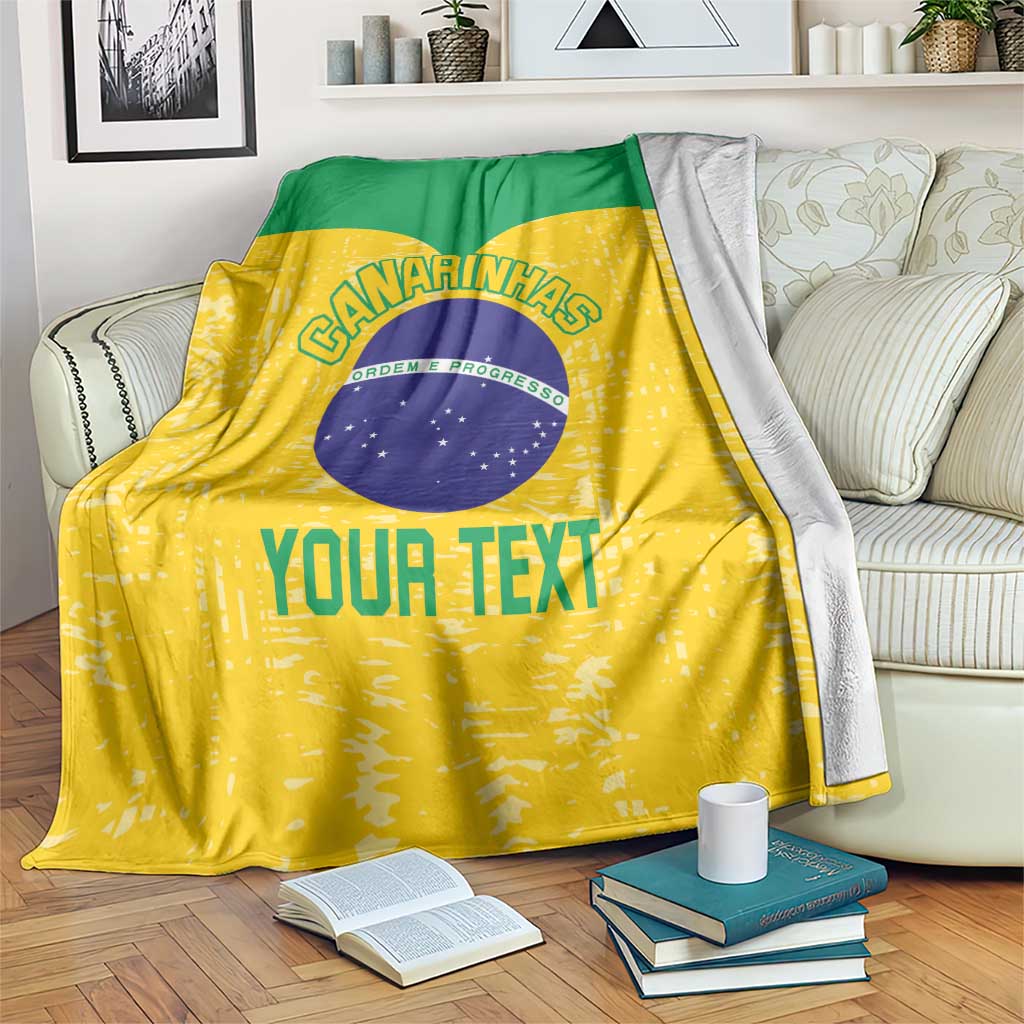 Custom Brazil volleyball blanket, yellow with green top, Brazil emblem and "YOUR TEXT".