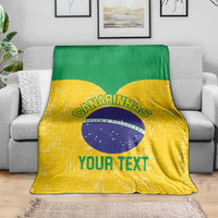 Custom Brazil volleyball blanket, yellow with green top band, Brazil emblem and "YOUR TEXT".