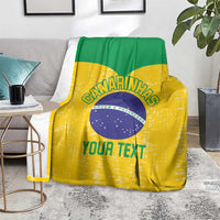 Custom Brazil volleyball blanket, yellow with green top, Brazil emblem and "YOUR TEXT" centered.