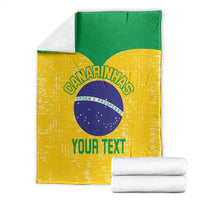 Custom Brazil volleyball blanket, folded yellow-and-green design with Brazil emblem and "YOUR TEXT".