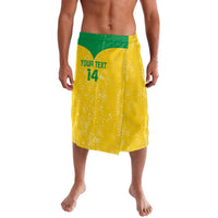 Yellow and green custom printed volleyball lavalava skirt with elastic waistband, knee length
