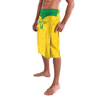 Yellow and green custom printed lavalava skirt with slit front, elastic waistband